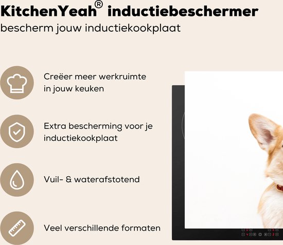 KitchenYeah® Inductie beschermer 81.6x52.7 cm - Corgi met halsband op witte achtergrond - Kookplaataccessoires - Afdekplaat voor kookplaat - Inductiebeschermer - Inductiemat - Inductieplaat mat