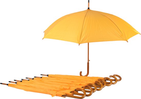 Voordelpak: Set van 9 Automatische 98cm Diameter | Windproof Paraplu's voor Volwassenen | Met Houten Handvat | Geel - Unisex