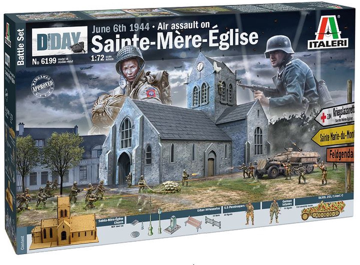 Italeri Modelbouwpakket Diorama - 6199 Battle of Normandy Sainte-Mere-Eglise 6 June 1944 - Battle Set Plastic - 1:72 - Modelbouw
