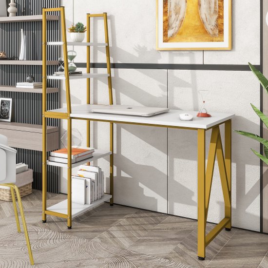 Darin bureau, Modern bureau met lade, Studeer- of kantoortafel voor pc, boekenhouder, 100% Made