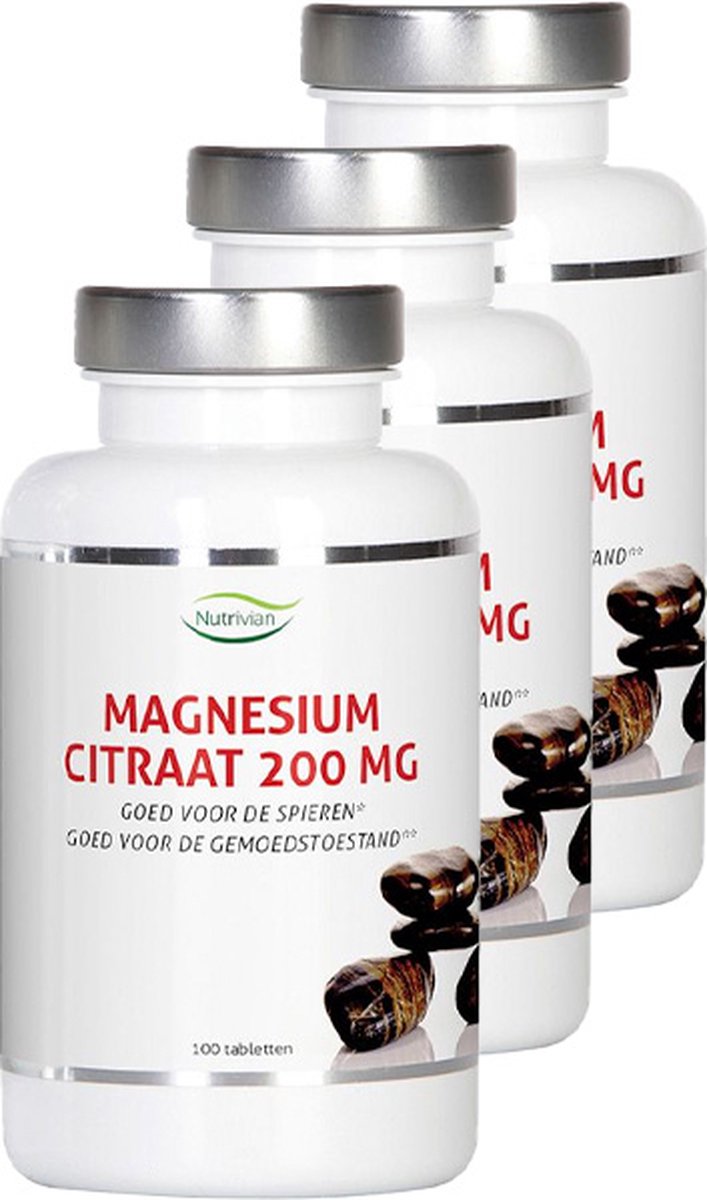 Nutrivian | Magnesium Citraat 200mg | 100 Tabletten | 3 stuks | 3 x 100 stuks