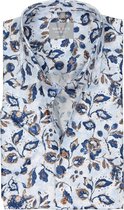 Chemise confort MARVELIS - manches courtes - popeline - bleu clair avec motifs beige et bleu foncé - Infroissable - Taille col : 50