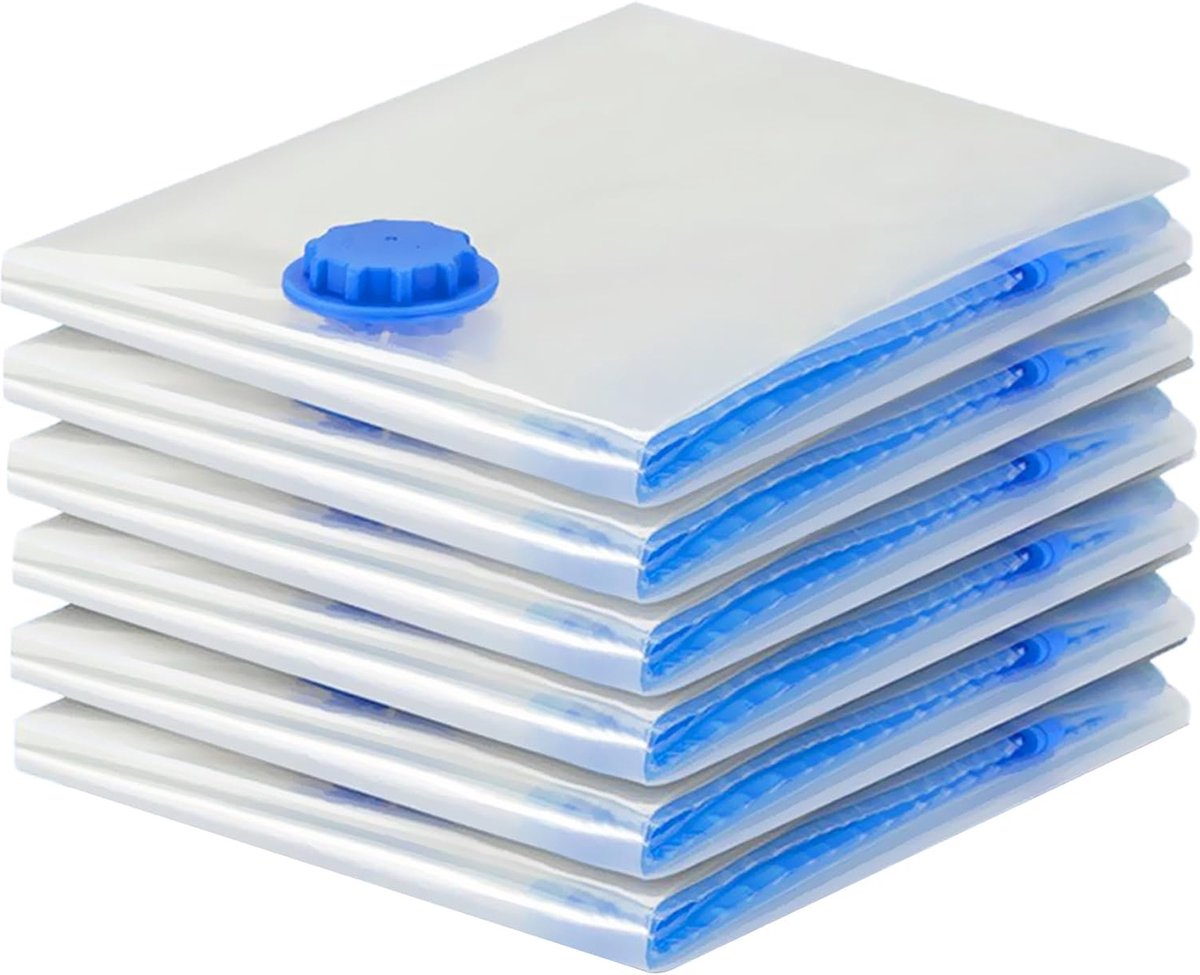 Stofzuigerzakken voor kleding (set van 6), 100x80 cm, stofdicht, lekvrij, ruimtebesparend, ideaal voor het opbergen van grote kledingstukken, dekbedden en dekens