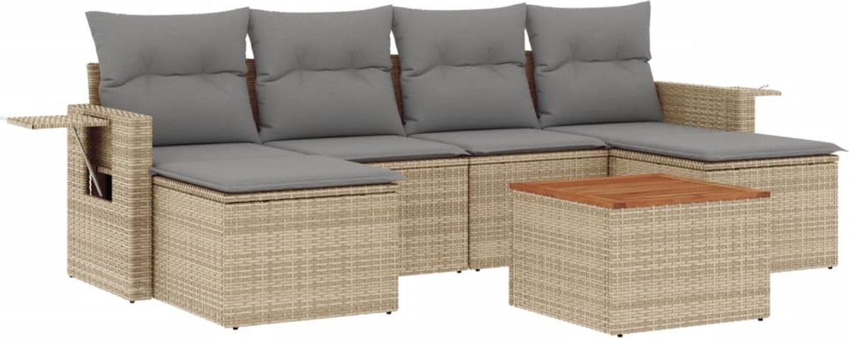 vidaXL 7-delige - Loungeset - met - kussens - poly - rattan - beige