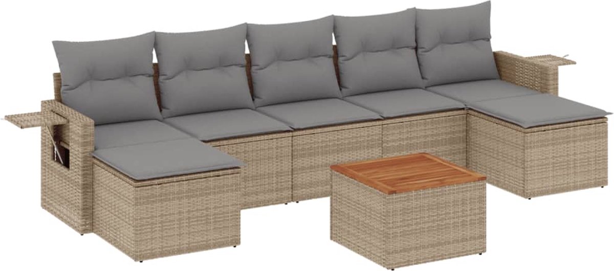 vidaXL 8-delige - Loungeset - met - kussens - poly - rattan - beige