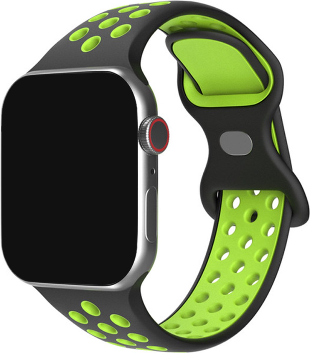Innerlight® Sport+ - Zwart/Groen - 38mm / 40mm / 41mm - OneSize - Siliconen bandje geschikt voor Apple Watch - Geschikt als Apple Watch bandje voor Series 1/2/3/4/5/6/7/8/9/10 42mm/11 42mm/SE