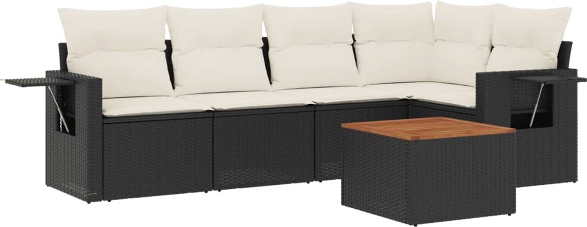vidaXL 6-delige - Loungeset - met - kussens - poly - rattan - zwart
