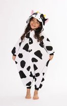 KIMU Onesie Costume de Vache - Taille 140-146 - Costume de Vache Zwart Wit à Pois - Costume de Maison Doux Kinder Costume Animal Combinaison Pyjama Garçon Fille Festival