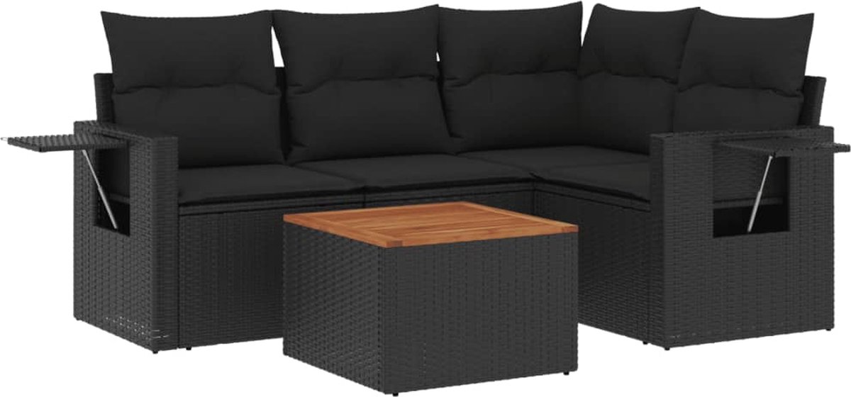 vidaXL 5-delige - Loungeset - met - kussens - poly - rattan - zwart