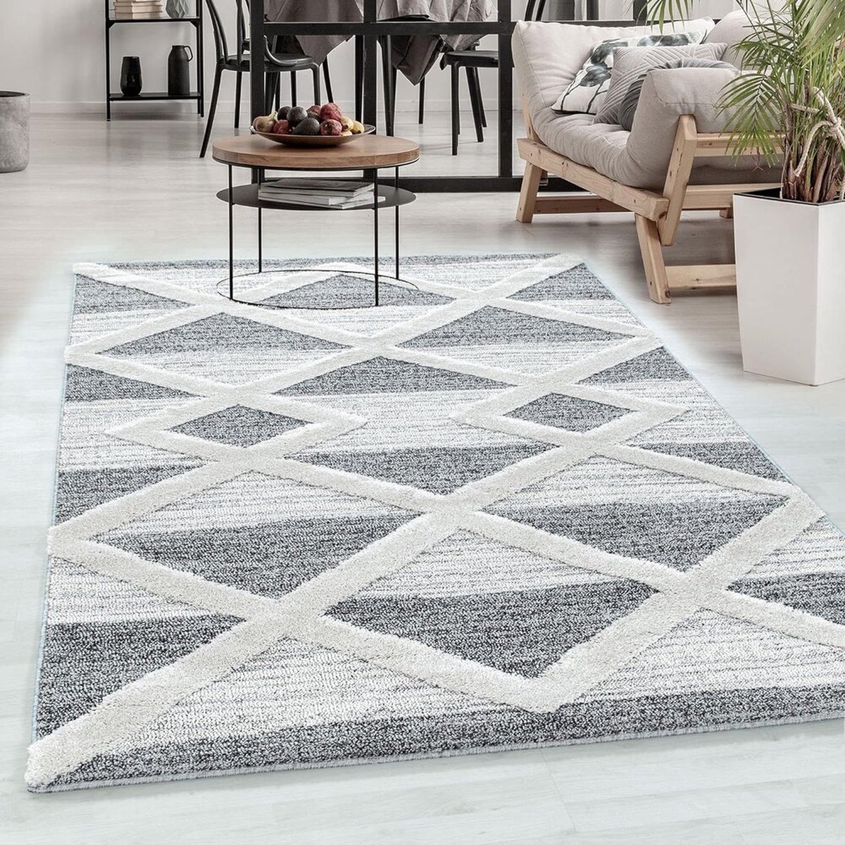 Flycarpets Sofia Modern Vloerkleed - Grijs / Crème - Laagpolig Tapijt Woonkamer - 240x340 
