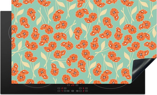 KitchenYeah® Inductie beschermer 91.6x52.7 cm - Retro - Bloemen - Design - Oranje - Kookplaataccessoires - Afdekplaat voor kookplaat - Inductiebeschermer - Inductiemat - Inductieplaat mat