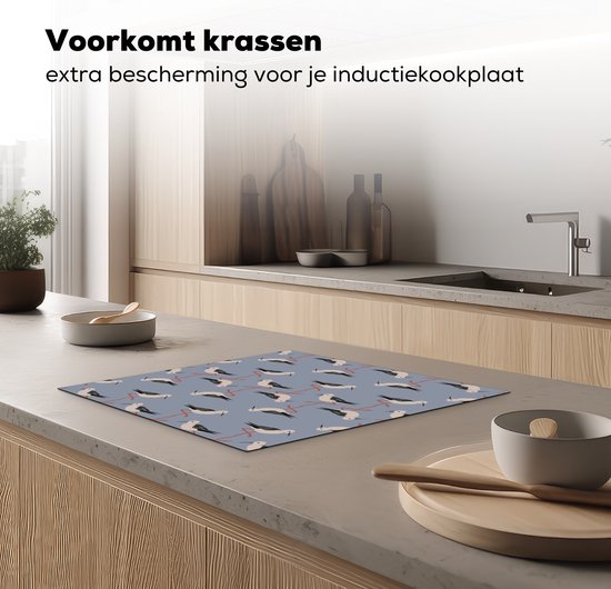 KitchenYeah® Inductie beschermer 59x51 cm - Vogel - Ooievaar - Patroon - Kookplaataccessoires - Afdekplaat voor kookplaat - Inductiebeschermer - Inductiemat - Inductieplaat mat