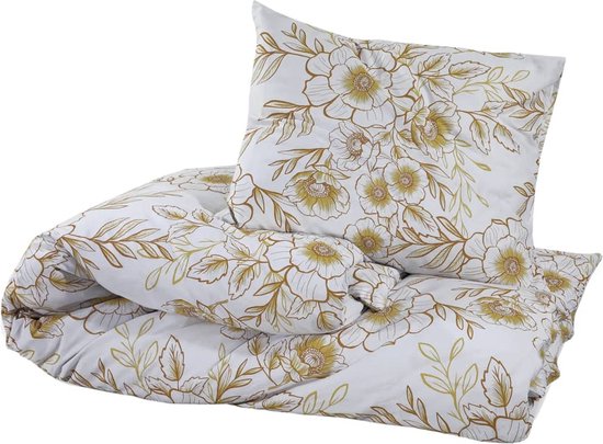 vidaXL-Dekbedovertrekset-200x220-cm-katoen-wit-en-bruin