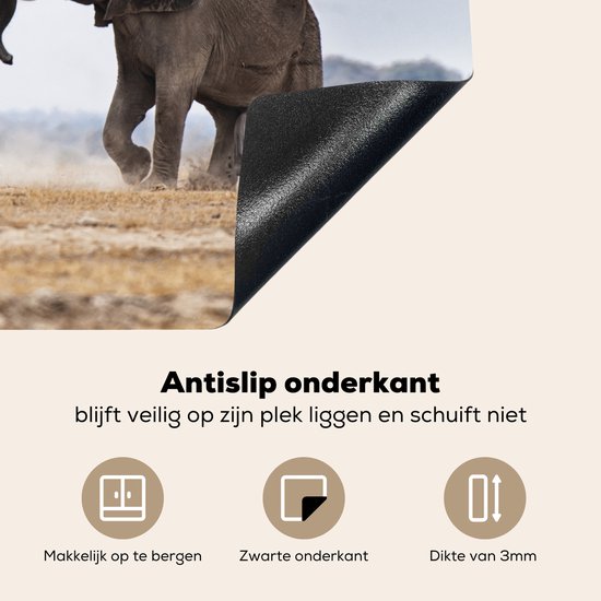 KitchenYeah® Inductie beschermer 65x52 cm - Olifant - Dieren - Vlakte - Natuur - Kookplaataccessoires - Afdekplaat voor kookplaat - Inductiebeschermer - Inductiemat - Inductieplaat mat