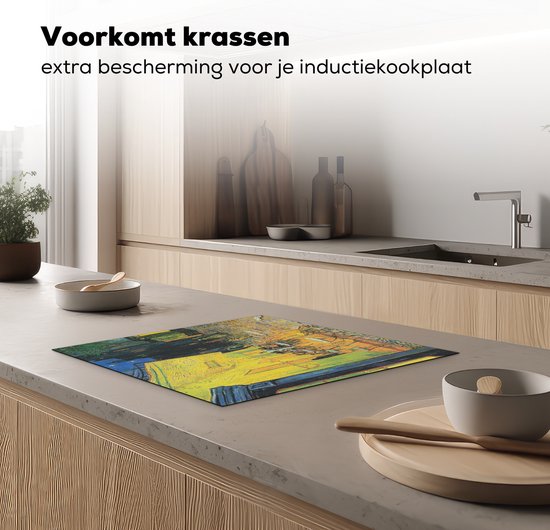 KitchenYeah® Inductie beschermer 60x52 cm - Caféterras bij nacht - Vincent van Gogh - Kookplaataccessoires - Afdekplaat voor kookplaat - Inductiebeschermer - Inductiemat - Inductieplaat mat