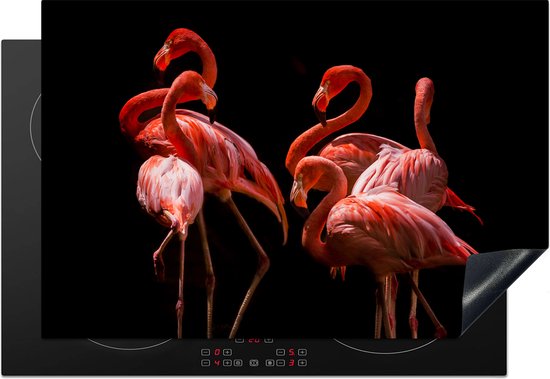 KitchenYeah® Inductie beschermer 78x52 cm - Flamingo's - Vogels - Veren - Zwart - Kookplaataccessoires - Afdekplaat voor kookplaat - Inductiebeschermer - Inductiemat - Inductieplaat mat