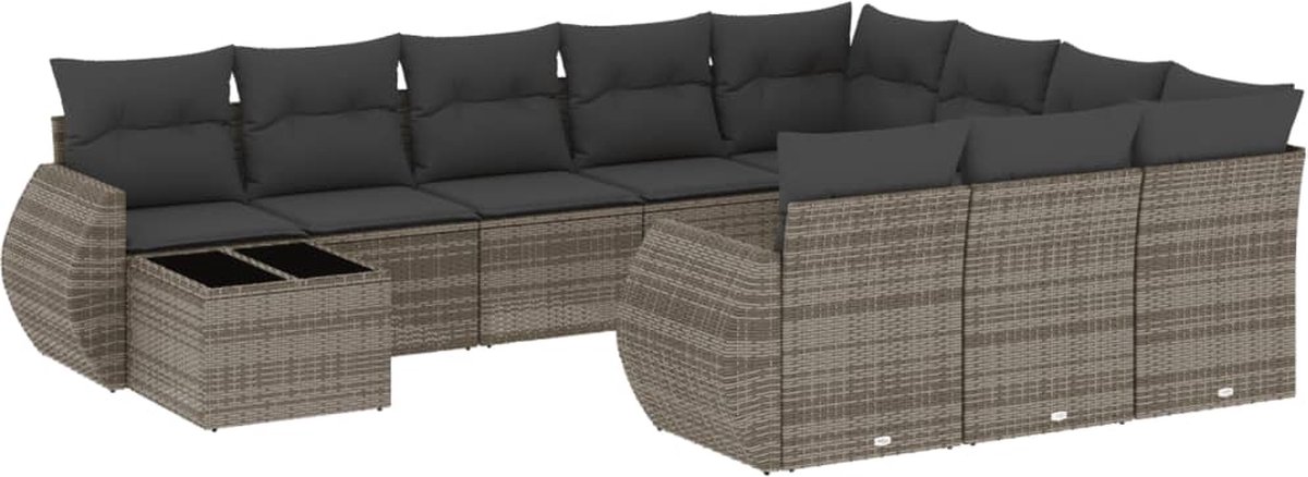 vidaXL 11-delige - Loungeset - met - kussens - poly - rattan - grijs