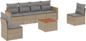 vidaXL - 7-delige - Loungeset - met - kussens - poly - rattan - gemengd - beige