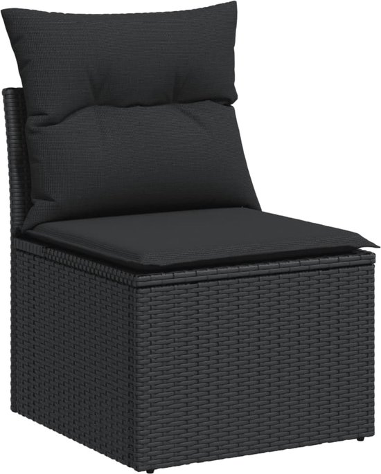 vidaXL - 11-delige - Loungeset - met - kussens - poly - rattan - zwart