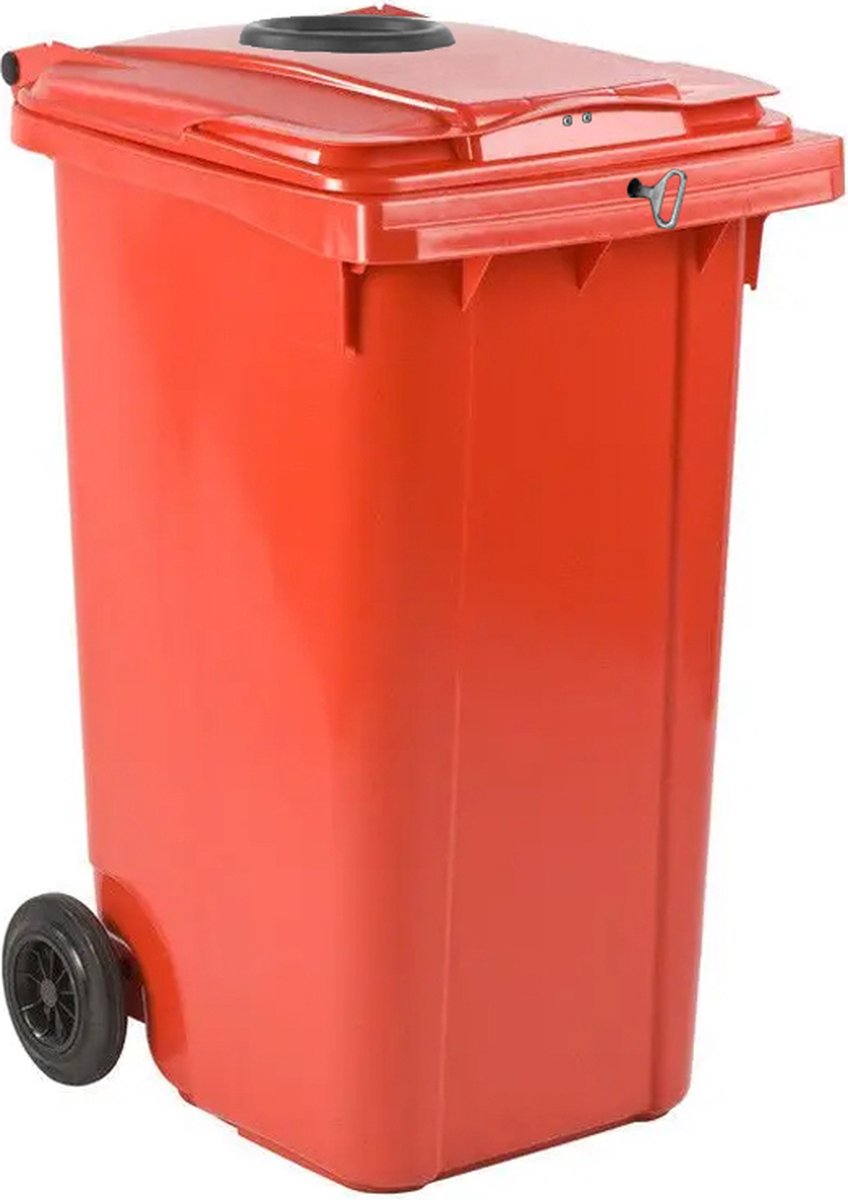 Goedkoopste Afvalcontainer 240 liter rood met glasrozet en slot | Statiegeld inzamelcontainer