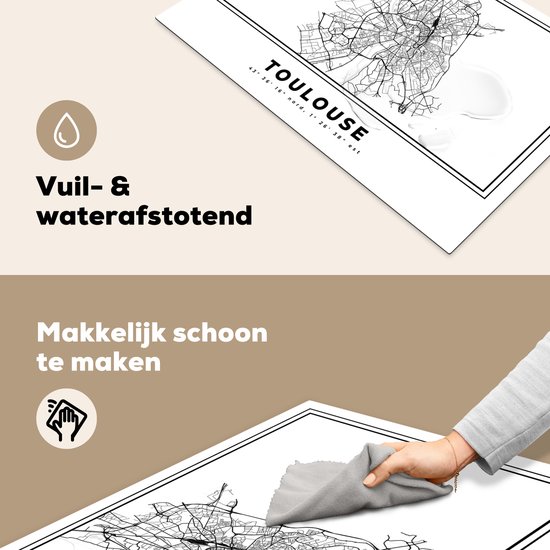 KitchenYeah® Inductie beschermer 80x52 cm - Kaart – Toulouse - Zwart Wit – Plattegrond – Stadskaart - Kookplaataccessoires - Afdekplaat voor kookplaat - Inductiebeschermer - Inductiemat - Inductieplaat mat