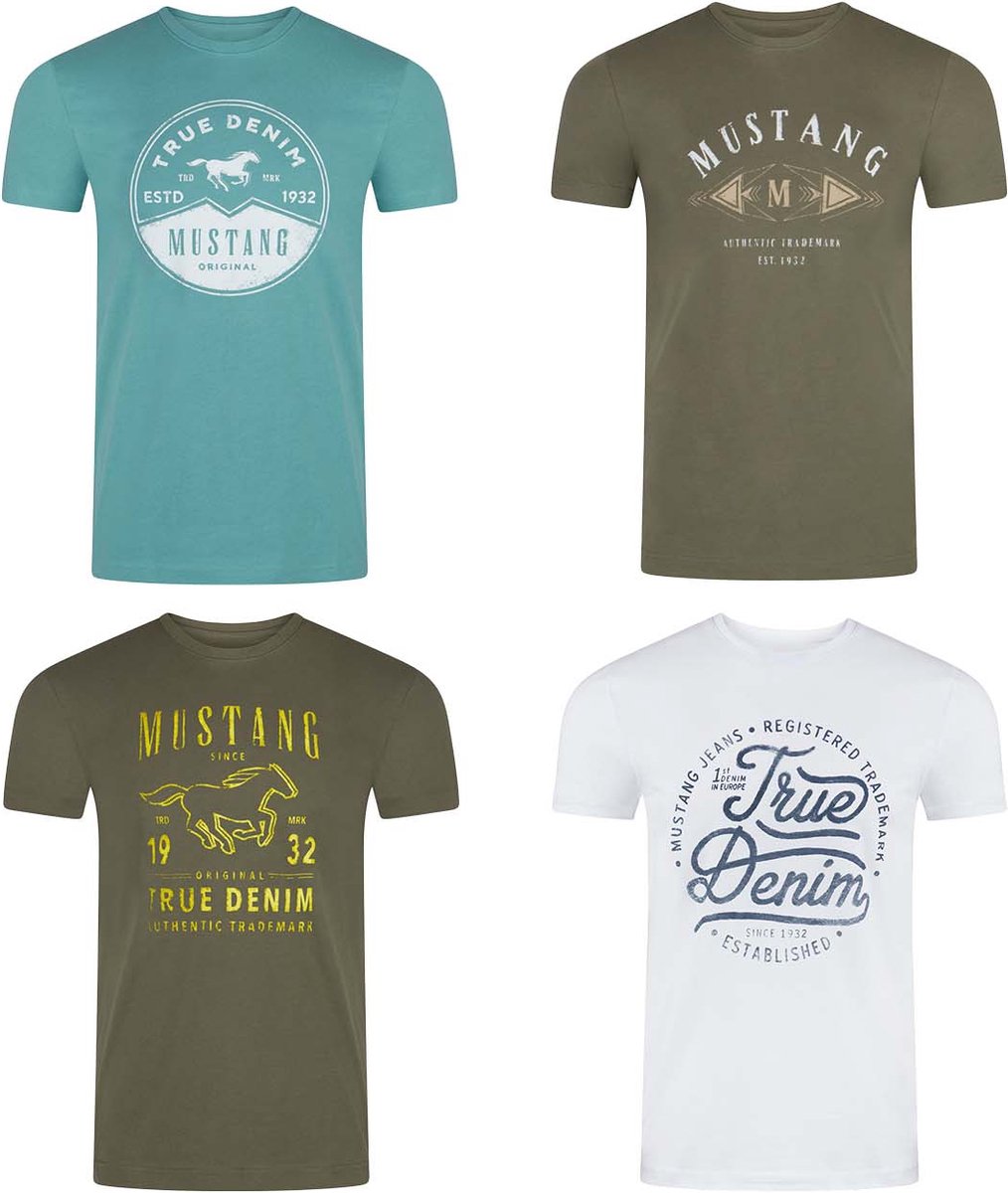 Mustang Heren T-Shirt 4-pack Mustang heren-T-shirt regular fit Veelkleurig 6XL Ronde Hals Volwassenen Opdruk Print Shirts