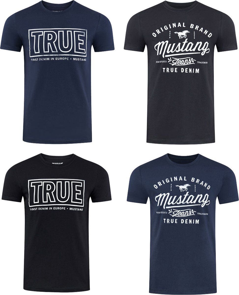 Mustang Heren T-Shirt 4-pack Mustang heren-T-shirt regular fit Veelkleurig S Ronde Hals Volwassenen Opdruk Print Shirts