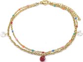 Bracelet de cheville avec Perles - Double chaîne - Acier inoxydable - Bracelet de cheville - Longueur 22-28 cm - Couleur or