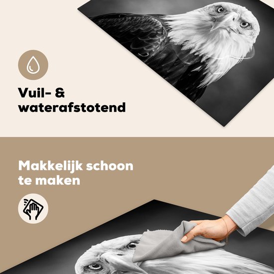 KitchenYeah® Inductie beschermer 81.2x52 cm - Arend - Roofvogel - Zwart - Wit - Dieren - Kookplaataccessoires - Afdekplaat voor kookplaat - Inductiebeschermer - Inductiemat - Inductieplaat mat