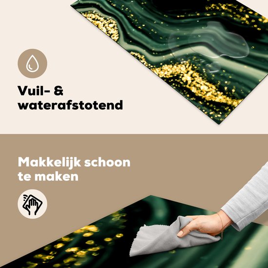 KitchenYeah® Inductie beschermer 89.6x51.6 cm - Marmer print - Goud - Glitter - Groen - Marmerlook - Luxe - Kookplaataccessoires - Afdekplaat voor kookplaat - Inductiebeschermer - Inductiemat - Inductieplaat mat