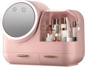 SBW Make up Organizer - make up koffer - inclusief spiegel - opbergdoos cosmetica - transparant/roze