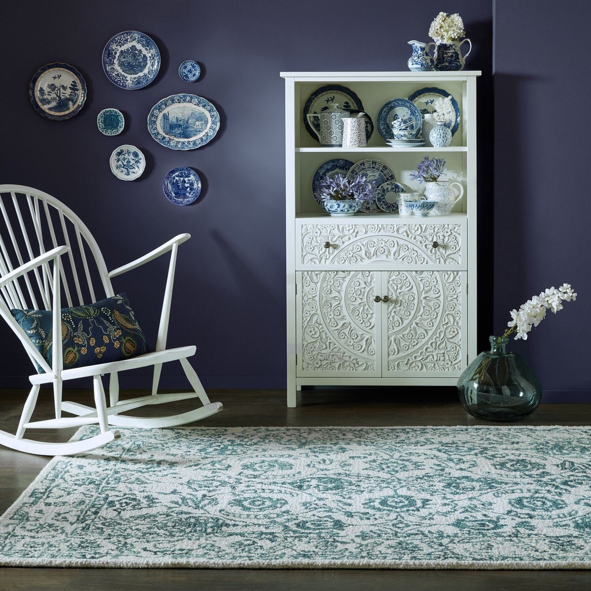 Flycarpets Yasmin Vintage Laagpolig - 100% Wol - Vloerkleed - Blauw - 200x290 cm