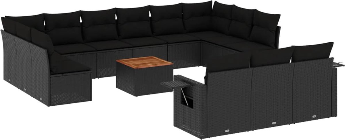 vidaXL 14-delige - Loungeset - met - kussens - poly - rattan - zwart