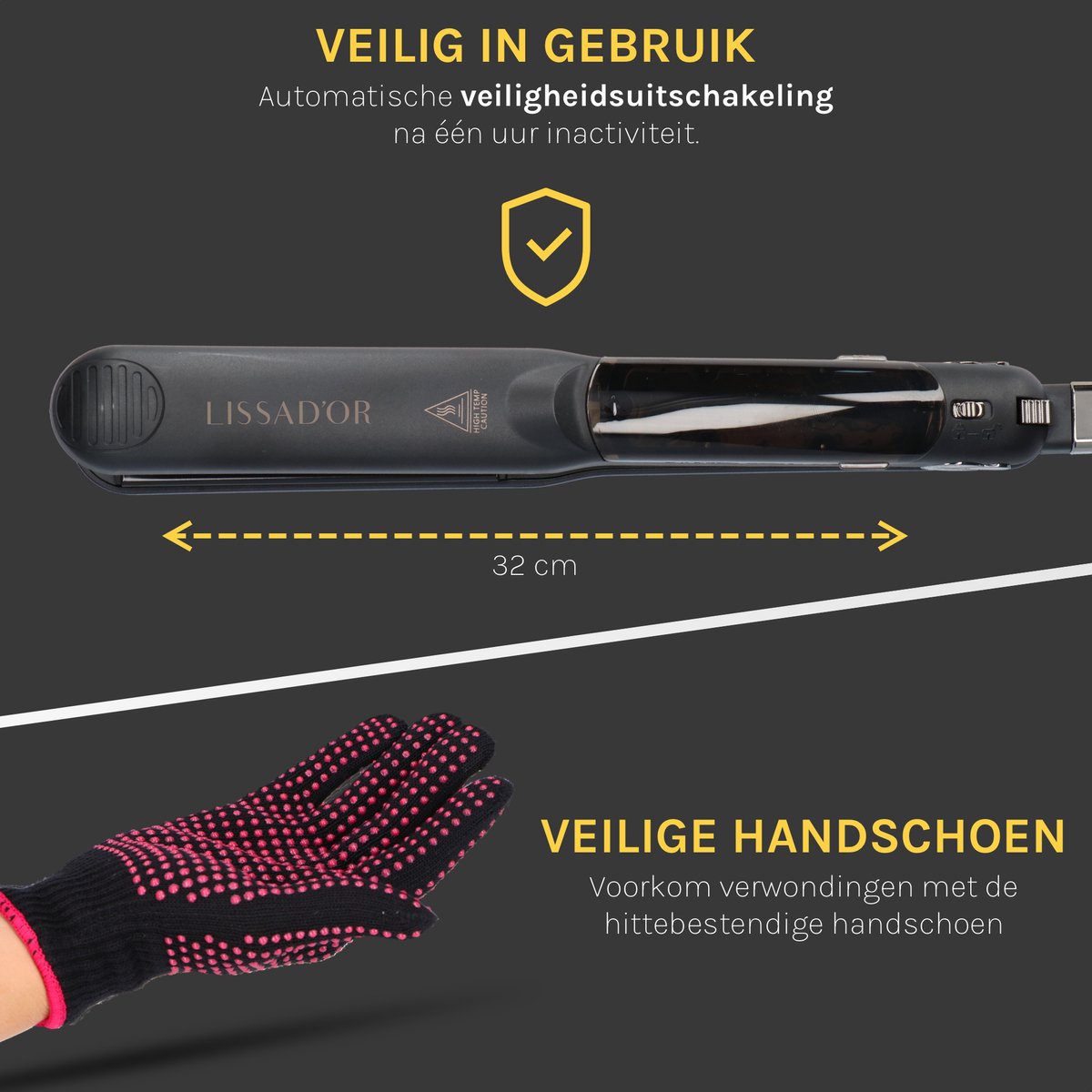 Lissad'or Stijltang Zwart met Hittebescherming - afbeelding 2