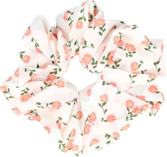 Chouchou cheveux élastique Cheveux cravate élastique XL imprimé Fleurs Wit rose Cheveux cravate élastique fleur