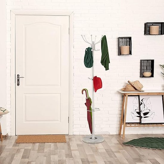 Massief Houten Kapstok Op Een Voetstuk Met 12 Haken, Kledingkast Met Parapluhouder Hol Voor De Ingang Slaapkamer Kleedkamer Kantoor 51 X 51 X 184 Cm