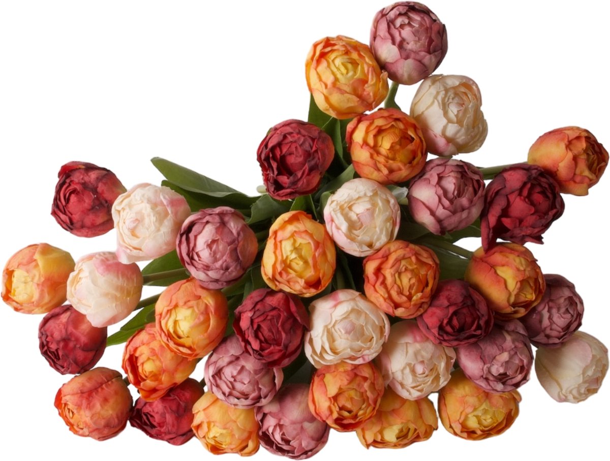 WinQ- Boeket Kunst Tulpen 35stuks - Inclusief glasvaas - Boeket zijden Tulpen 40cm - prachtige voojaarskleuren - Kunstbloemen - zijden bloemen