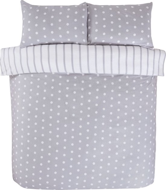 dekbedovertrek So Soft Spots & Stripes - Grijs - microfibre - lits jumeaux - 230x220 cm - taies d'oreiller 50x75 cm