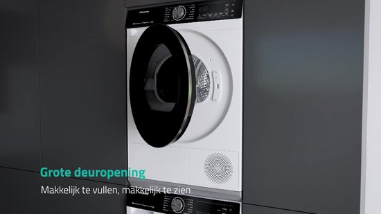 Hisense 5S Serie DH5S102BB - Wasdroger met Energielabel C - Warmtepompdroger - 10kg - Trommelverlichting - zwarte droger - ConnectLife bediening via app - Basket Dry - draairichting deur verwisselbaar - antikreuk-programma - Normaal geluidsniveau