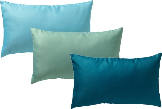 Set de 3 coussins décoratifs - Collection Limited - bleu foncé + bleu clair + vert - 30x50 cm - coussins intérieurs compris - résistants aux UV et déperlants
