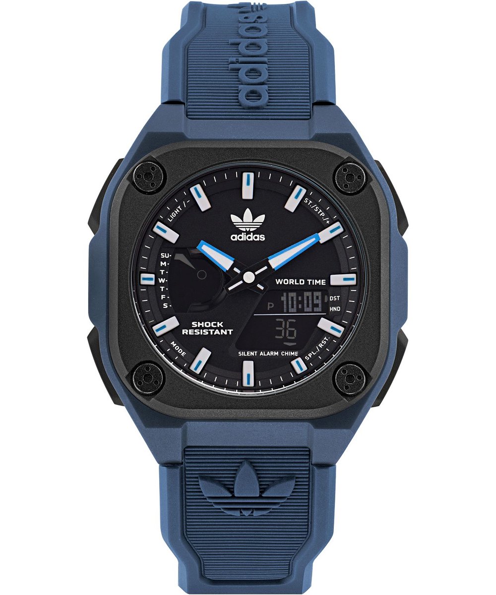Adidas Street City Tech One AOST22545 Horloge - Rubber - Blauw - Ø 45 mm