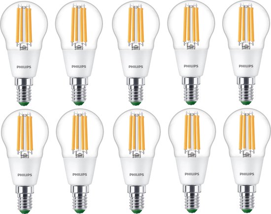 Boîte 10 pièces Philips Lampe Boule LED E14 2,3W 485lm 2700K Transparent Non Gradable P45 Étiquette Énergétique A