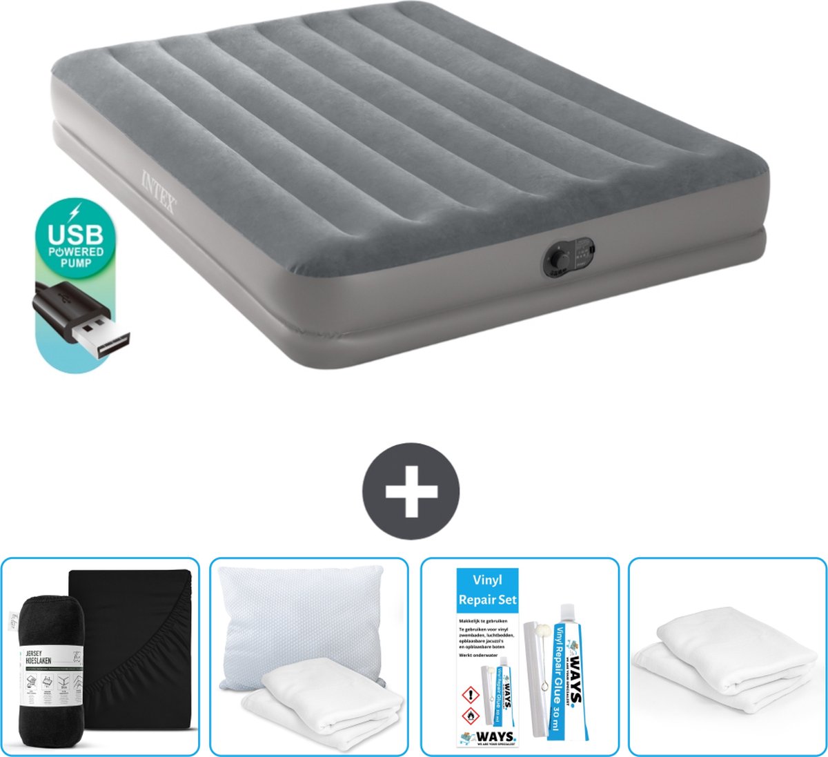 Intex Luchtbed - 2-Persoons - 152 x 203 x 30 cm - Grijs - Inclusief pomp - Accessoires CB17