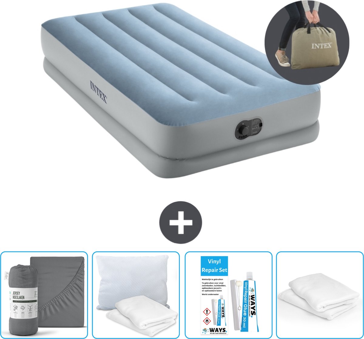 Intex Luchtbed - 1-Persoons - 99 x 191 x 36 cm - Blauw/Grijs - Inclusief pomp - Accessoires CB19