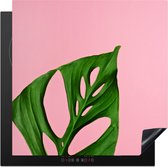 KitchenYeah® Inductie beschermer 78x78 cm - Botanisch blad op een roze achtergrond - Kookplaataccessoires - Afdekplaat voor kookplaat - Inductiebeschermer - Inductiemat - Inductieplaat mat