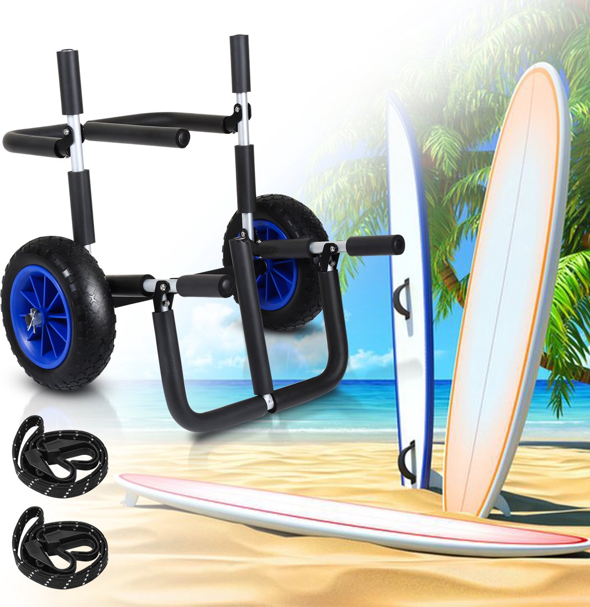 Trolley voor SUP, Kano en Surfplank SUP Trolley Kano Trolley SUP Karretje Nooit meer lekke banden Inklapbaar Geschikt tot 80 kilo