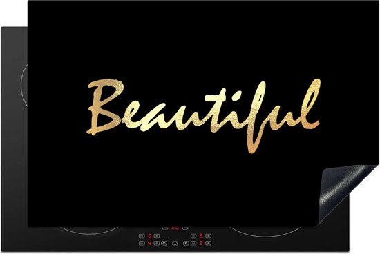 KitchenYeah® Inductie beschermer 81x52 cm - Quote - Beauty - Zwart - Goud - Kookplaataccessoires - Afdekplaat voor kookplaat - Inductiebeschermer - Inductiemat - Inductieplaat mat