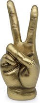 Gouden Victory teken ter decoratie - moderne sculptuur in goud - gouden hand van marmoriethars 20 cm voor bureau woonkamer en kantoor - design decoratie vingers verguld als Peace-symbool