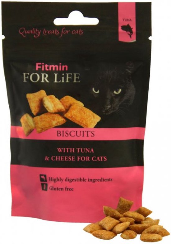 Foto: Fitmin for life cat biscuits met tonijn en kaas 5 x 50g