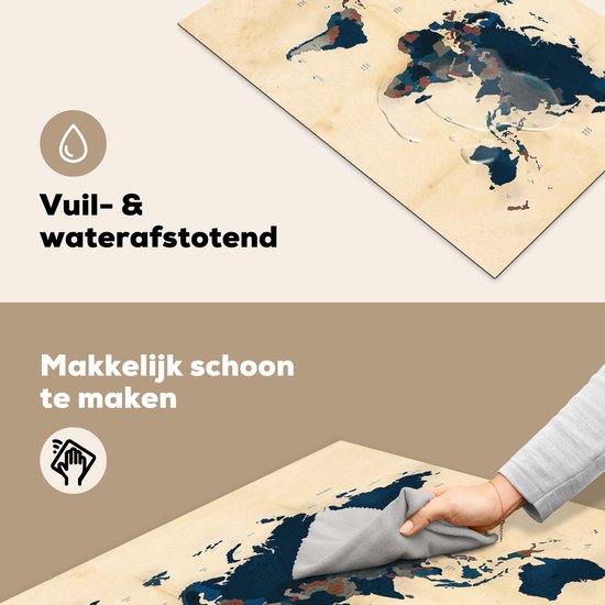 KitchenYeah® Inductie beschermer 77x51 cm - Wereldkaart - Vintage - Papyrus - Kinderen - Jongens - Meisjes - Kookplaataccessoires - Afdekplaat voor kookplaat - Inductiebeschermer - Inductiemat - Inductieplaat mat